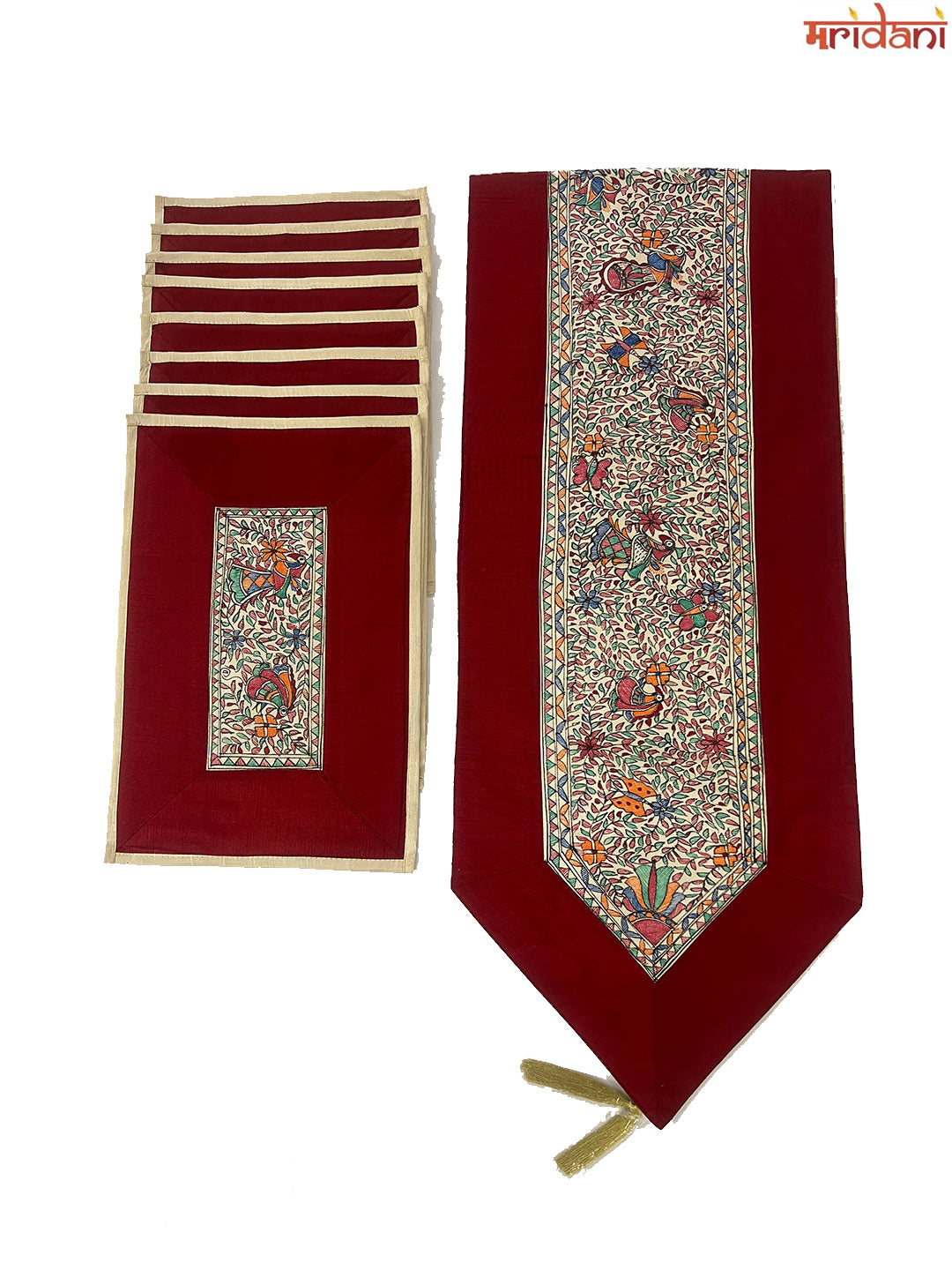 Hand-Painted Madhubani Table Mat Set-  Center Adorned with Motifs